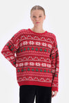 Kırmızı Yılbaşı Temalı Oversize Triko Kazak