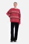 Kırmızı Yılbaşı Temalı Oversize Triko Kazak