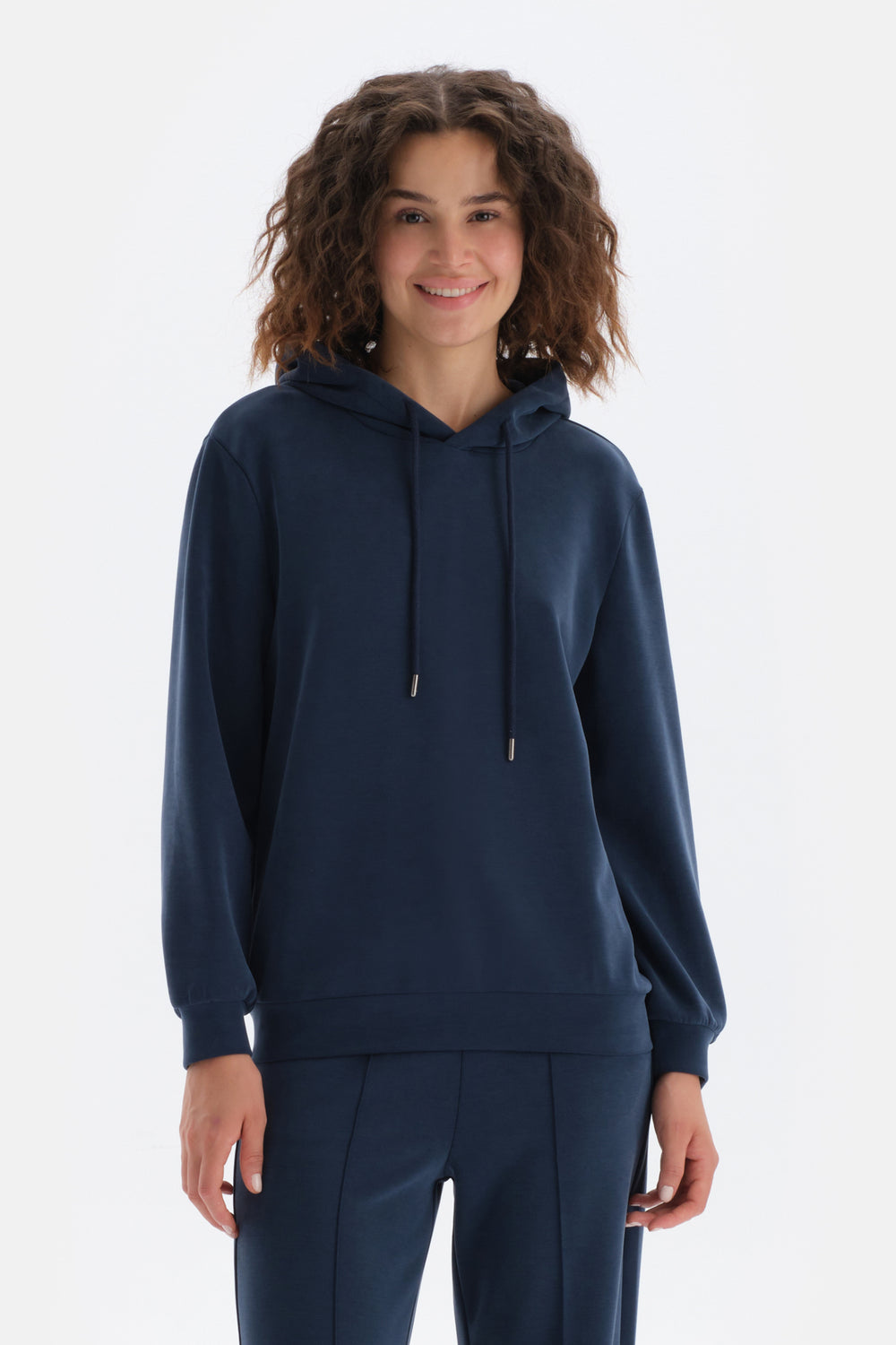 Indigo Uzun Kollu Kapüşonlu Sweatshirt
