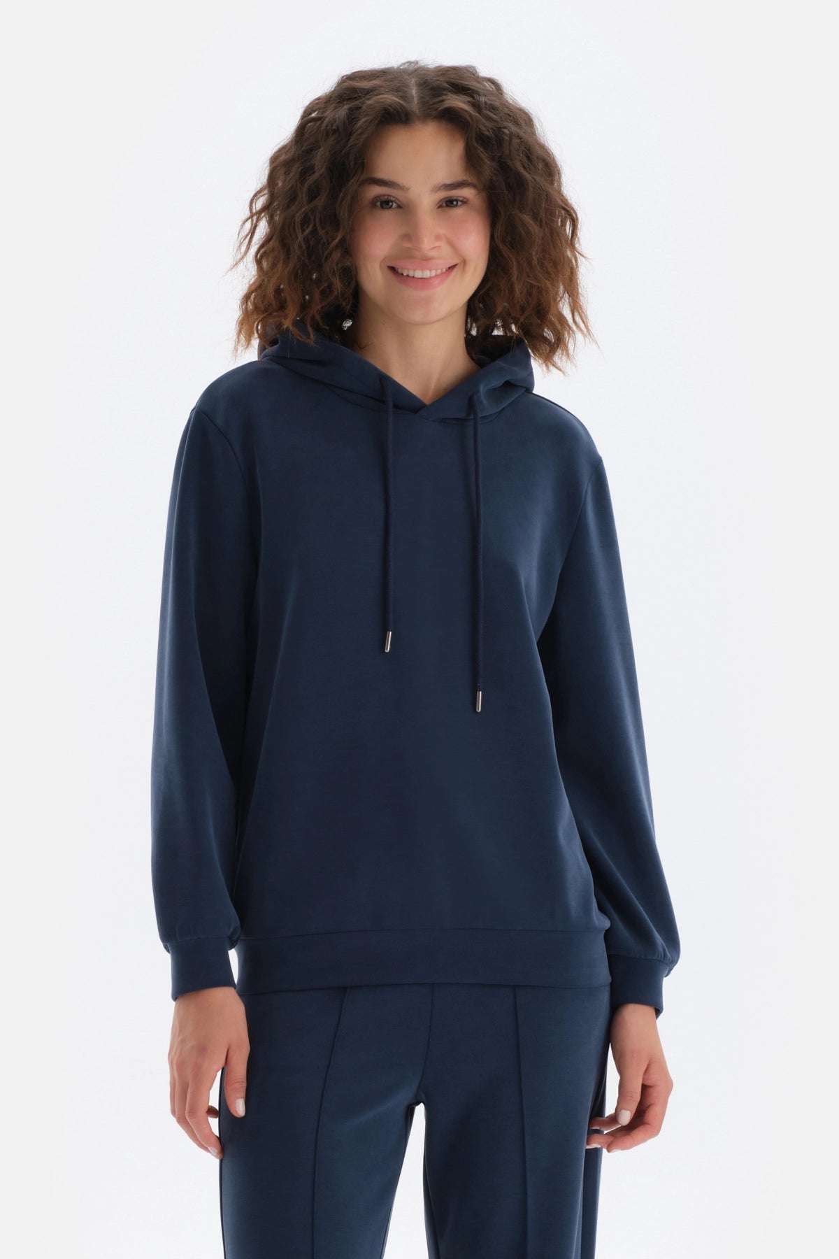Indigo Uzun Kollu Kapüşonlu Sweatshirt