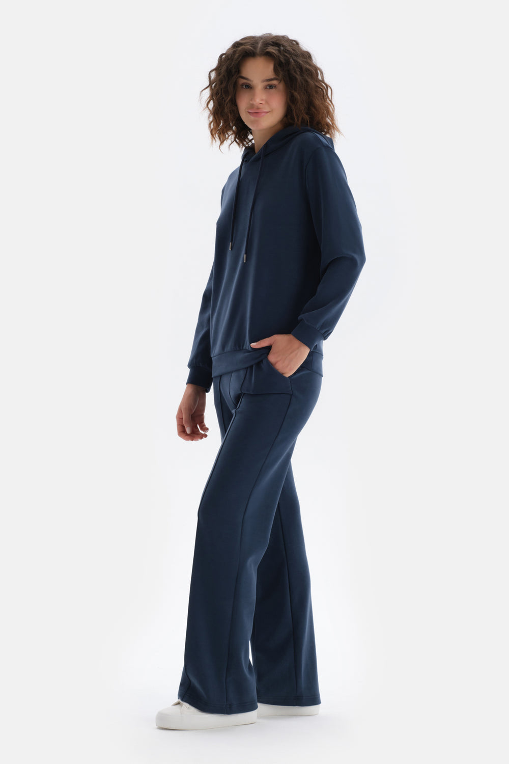 Indigo Uzun Kollu Kapüşonlu Sweatshirt