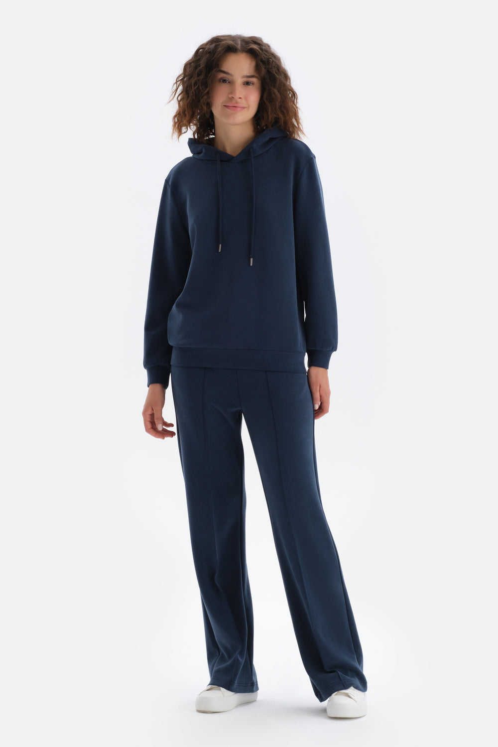 Indigo Uzun Kollu Kapüşonlu Sweatshirt