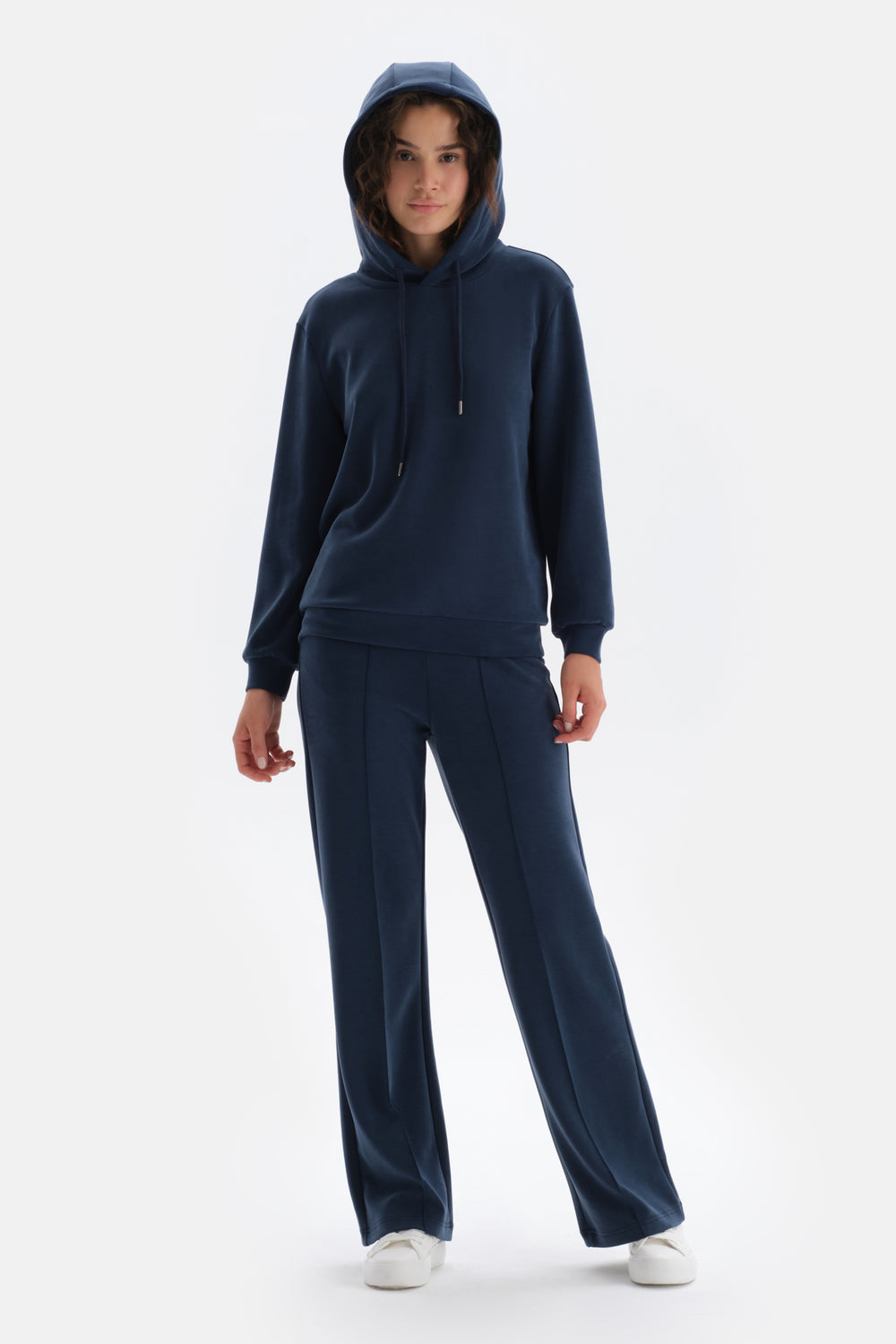 Indigo Uzun Kollu Kapüşonlu Sweatshirt