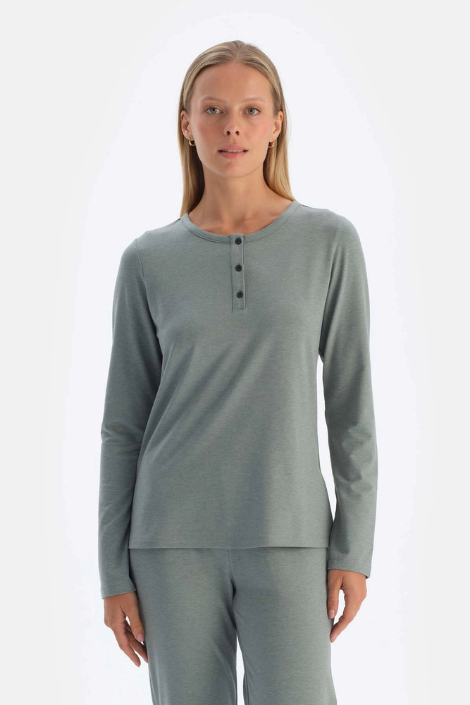 Yeşil Yarım Patlı Everfresh T-Shirt Pijama Üstü