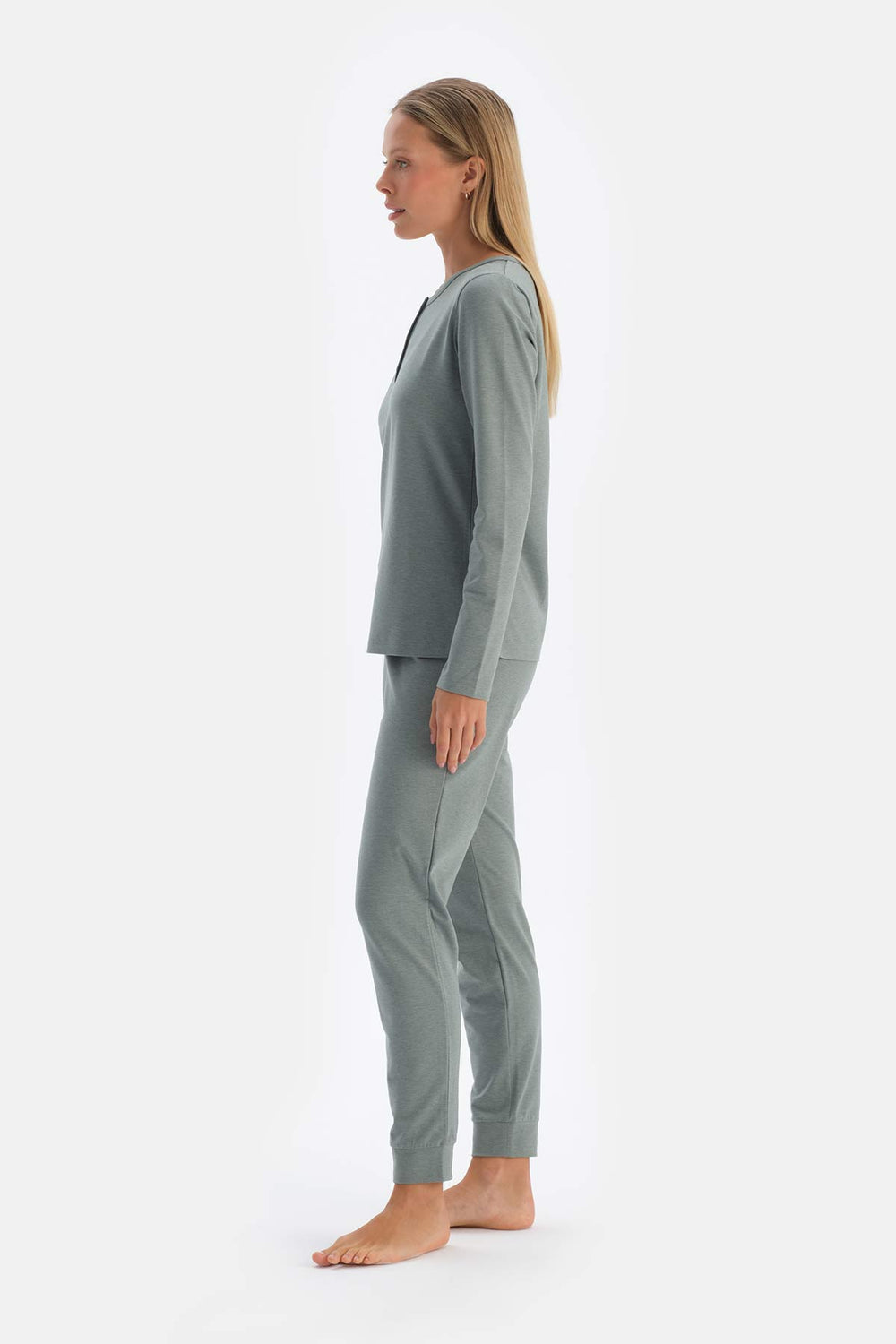 Yeşil Yarım Patlı Everfresh T-Shirt Pijama Üstü