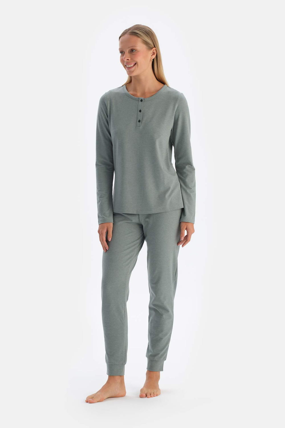 Yeşil Yarım Patlı Everfresh T-Shirt Pijama Üstü