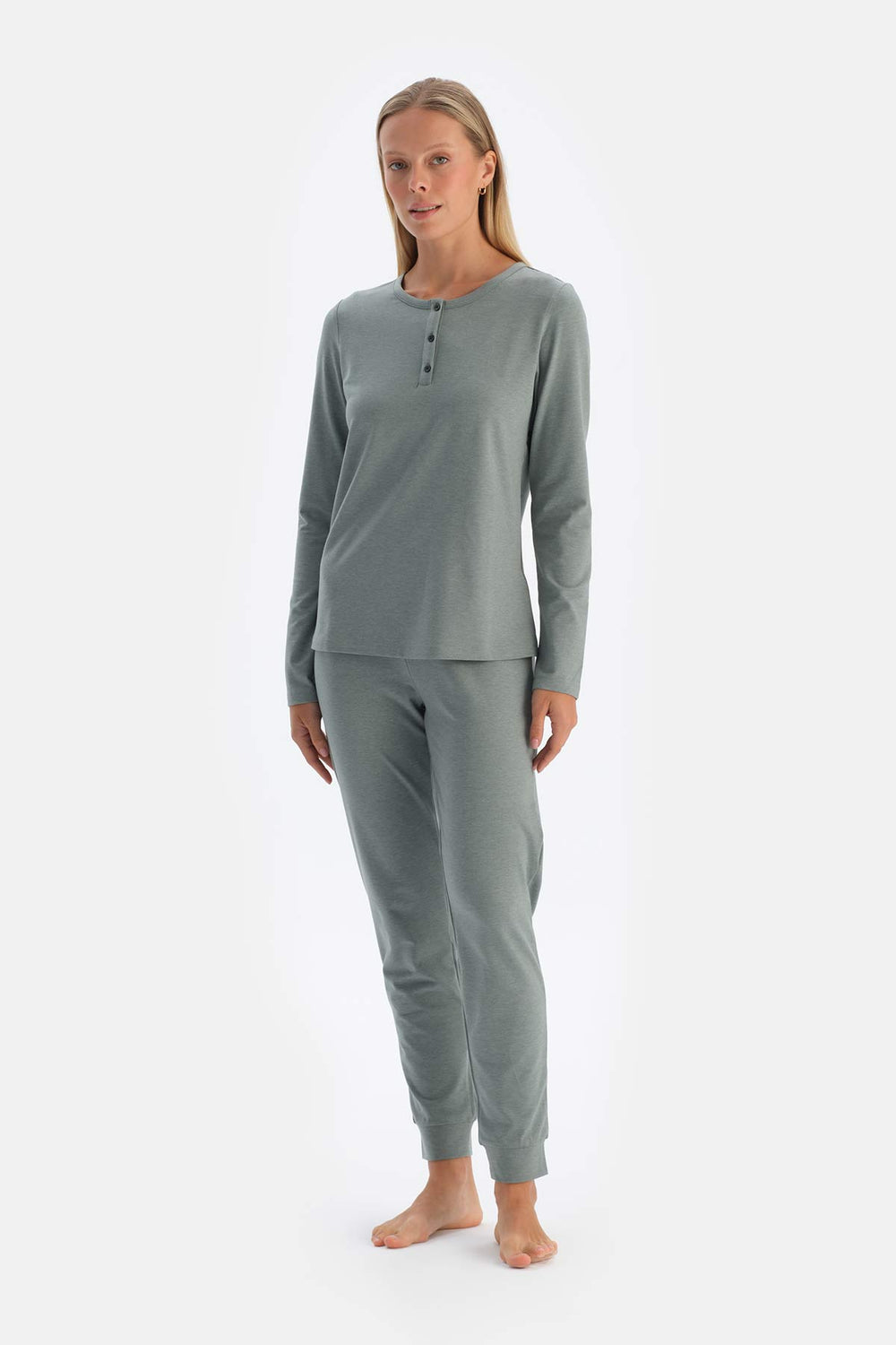 Yeşil Yarım Patlı Everfresh T-Shirt Pijama Üstü