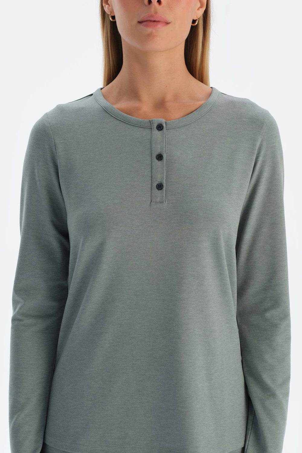 Yeşil Yarım Patlı Everfresh T-Shirt Pijama Üstü