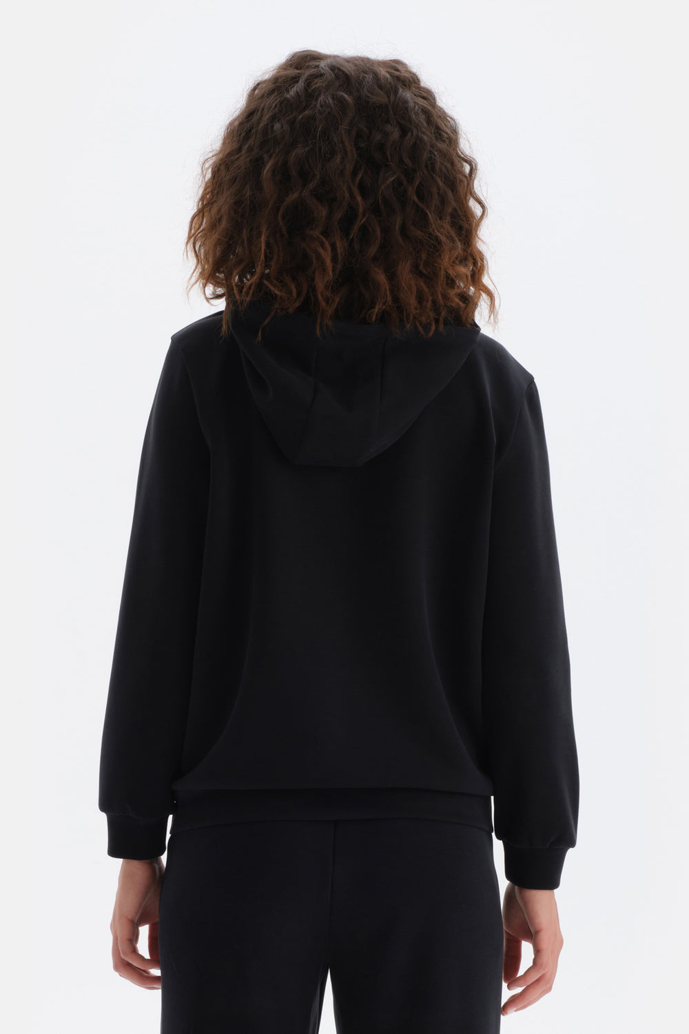 Siyah Kapüşonlu Basic Modal Sweatshirt