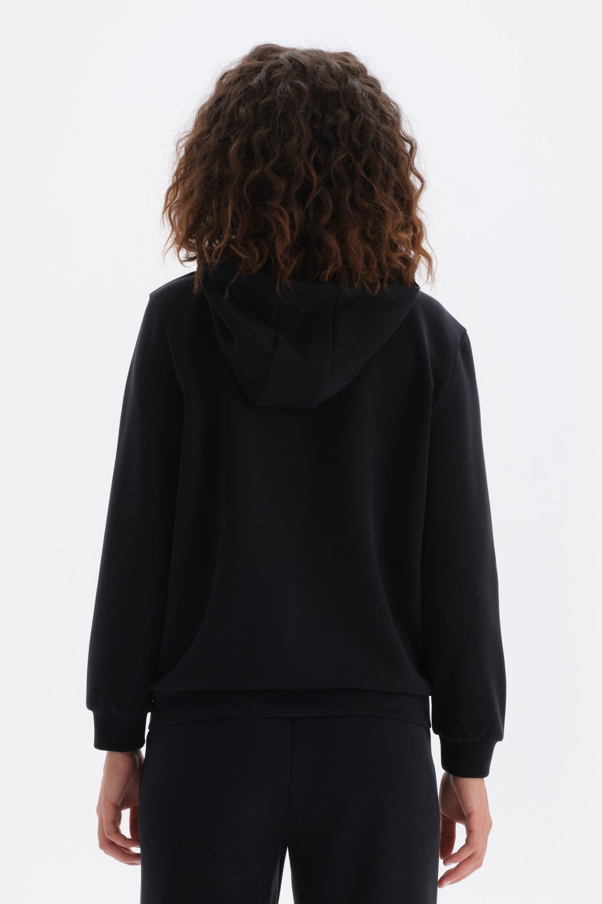 Siyah Kapüşonlu Basic Modal Sweatshirt