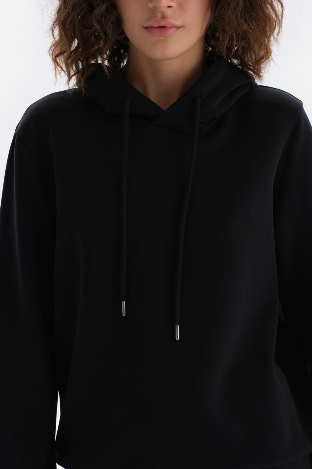 Siyah Kapüşonlu Basic Modal Sweatshirt