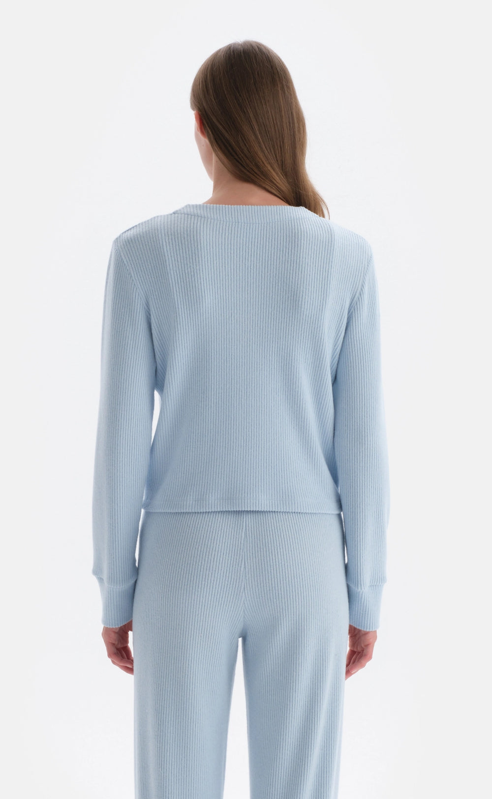 Mavi Düğme Detaylı Kaşkorse Hırka Pijama Üstü