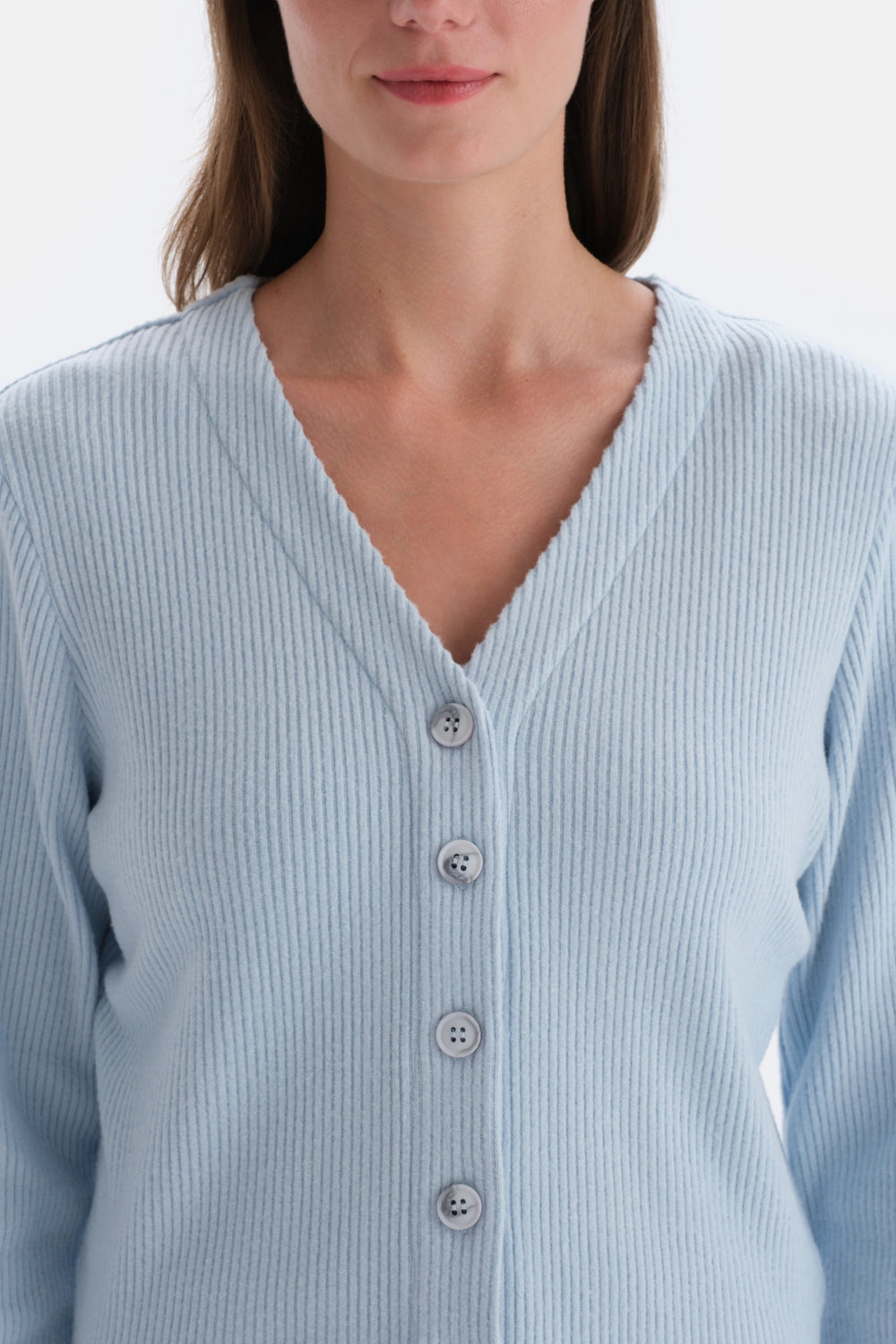 Mavi Düğme Detaylı Kaşkorse Hırka Pijama Üstü