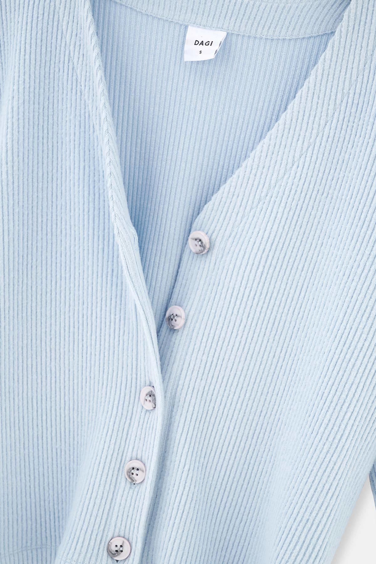 Mavi Düğme Detaylı Kaşkorse Hırka Pijama Üstü