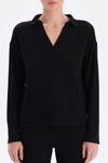 Siyah Polo Yaka Yarım Patlı Sweatshirt