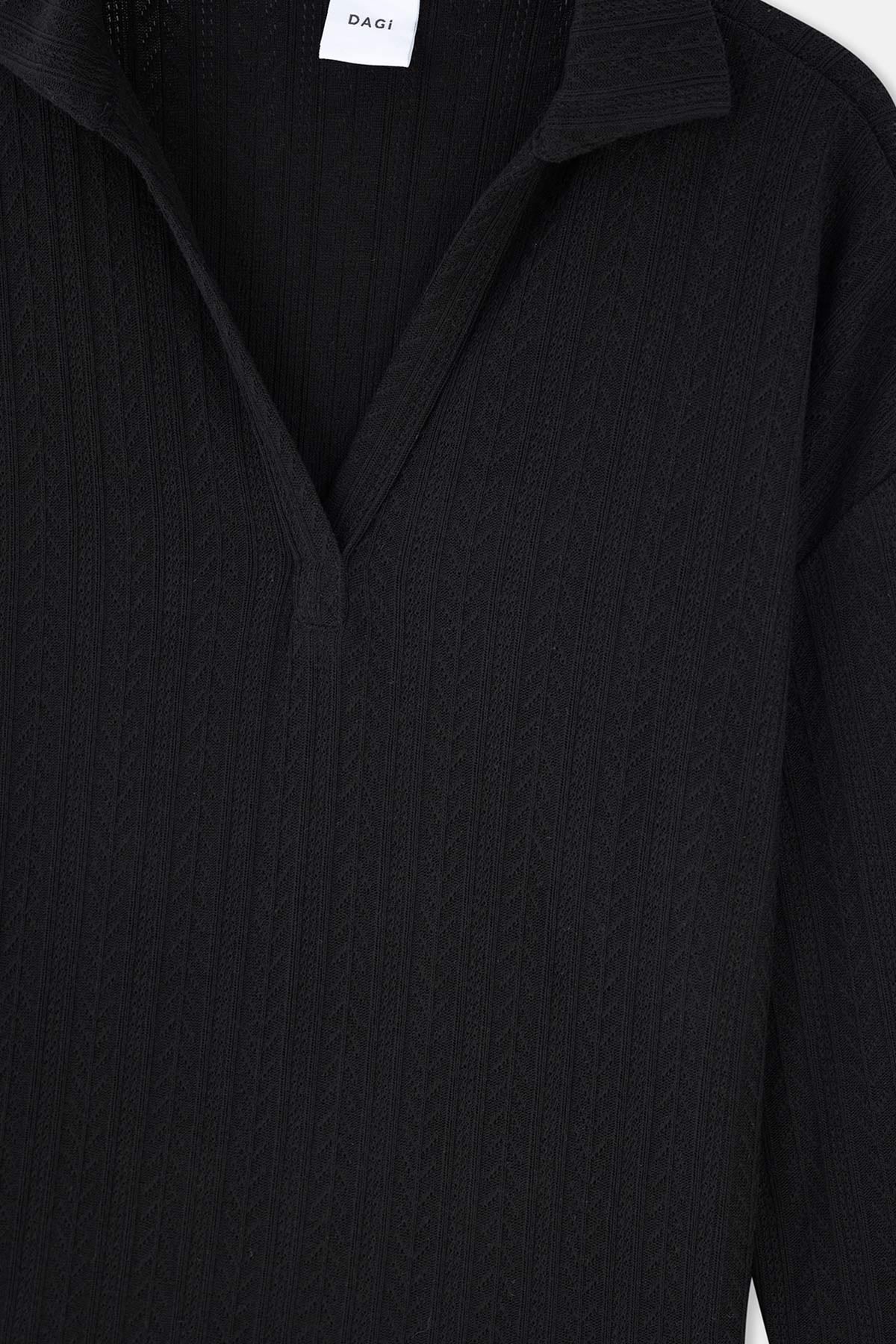 Siyah Polo Yaka Yarım Patlı Sweatshirt