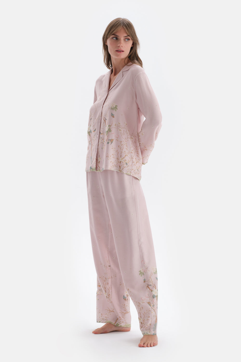 Açık Lila Metraj Baskılı Saten Pantolon Pijama Altı