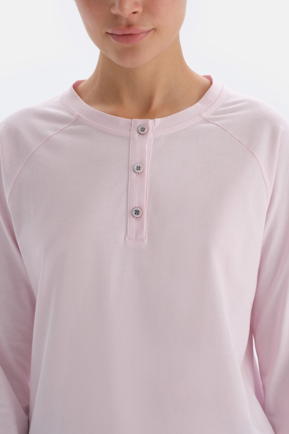 Açık Pembe Yarım Patlı Uzun Kollu Örme Pijama Takımı