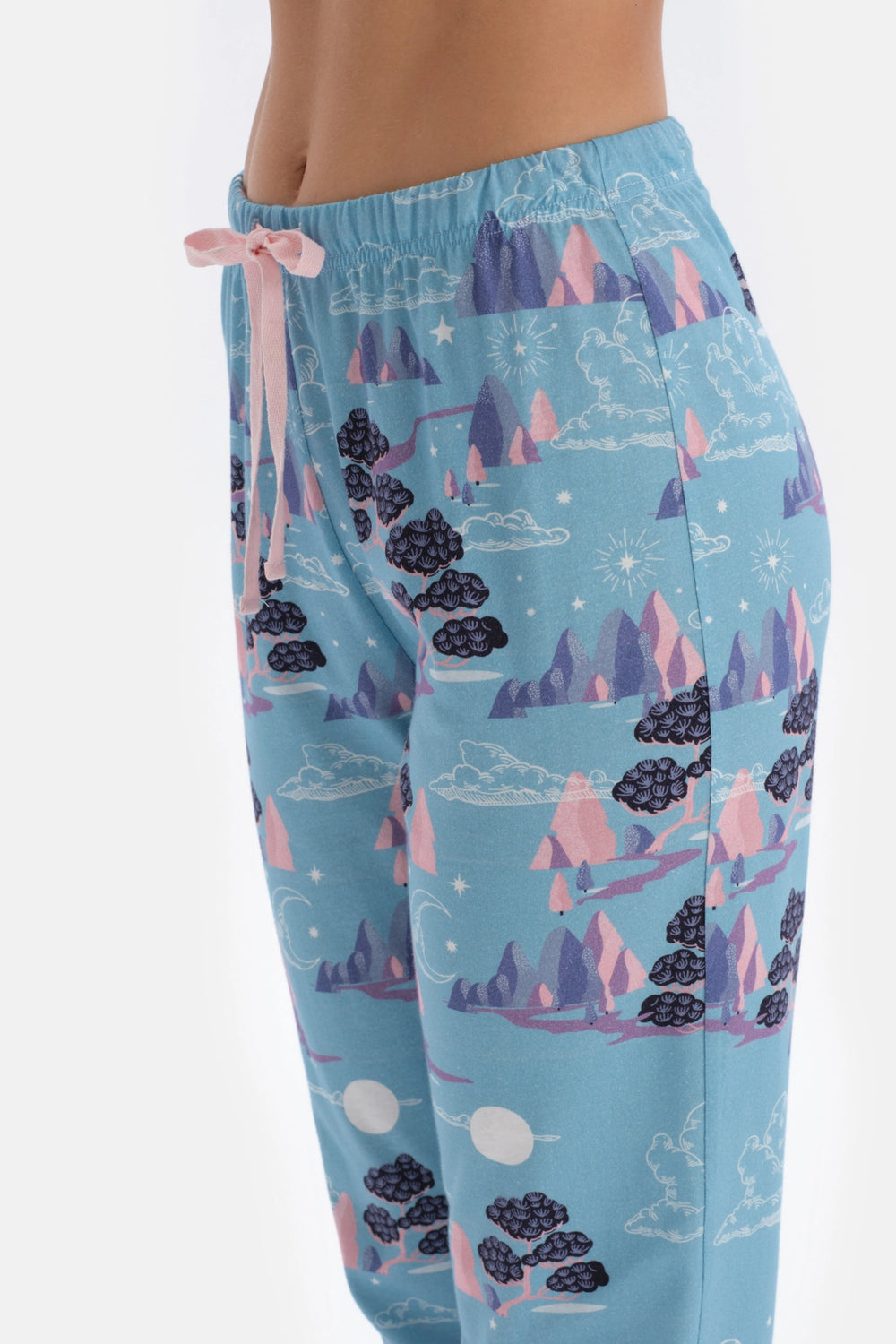 Açık Pembe Yarım Patlı Uzun Kollu Örme Pijama Takımı