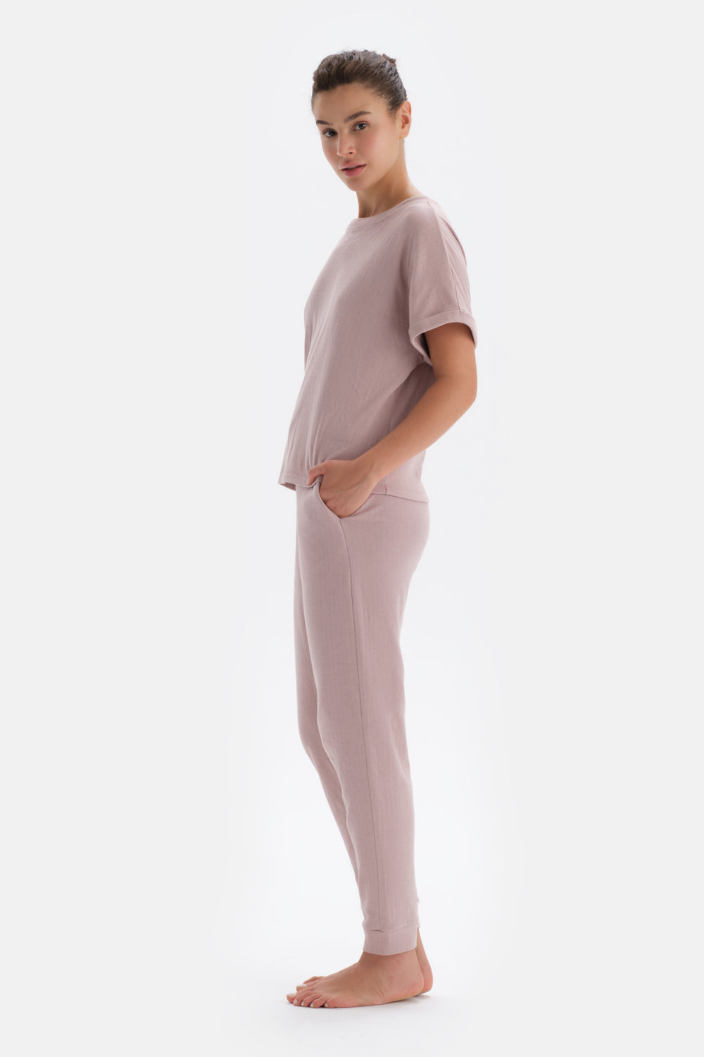 Açık Pembe Kısa Kollu Oversize Jogger Paça Pijama Takımı