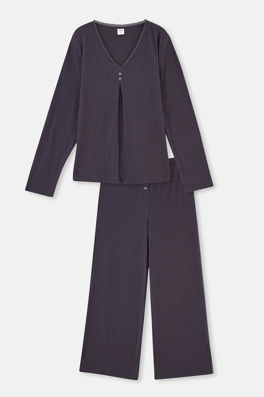 Antrasıt Dantel Detaylı Plus Size Viskon Pijama Takımı