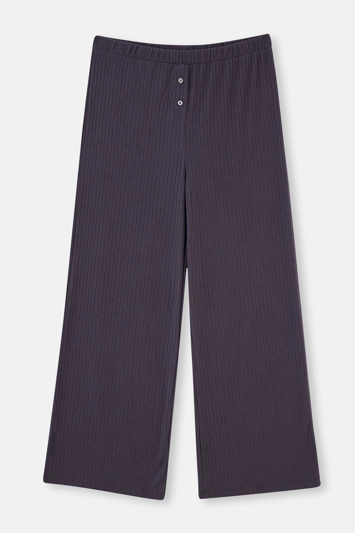 Antrasıt Dantel Detaylı Plus Size Viskon Pijama Takımı