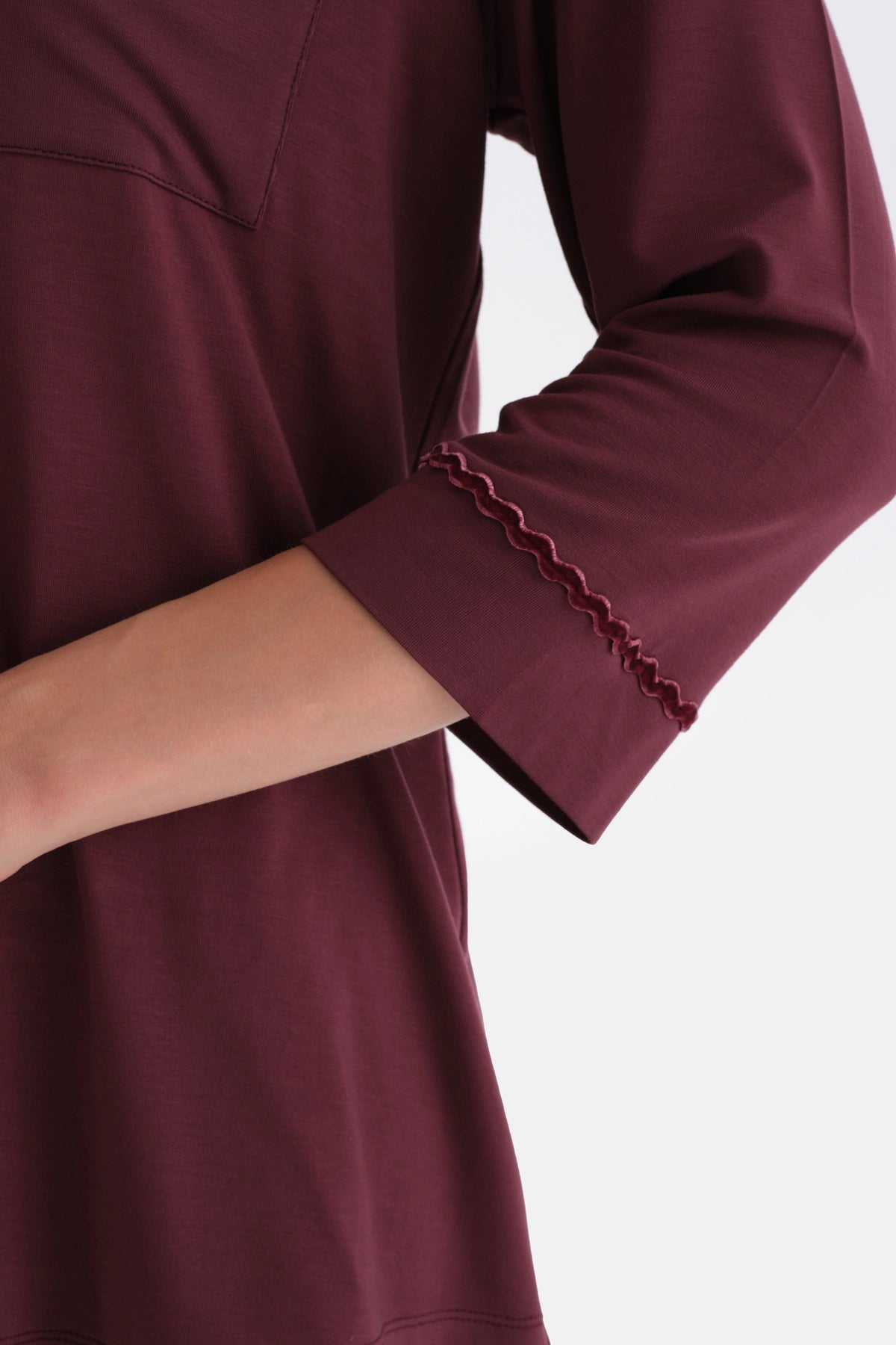 Bordo Kadife Şerit Detaylı Gömlek Pantolon Pijama Takımı