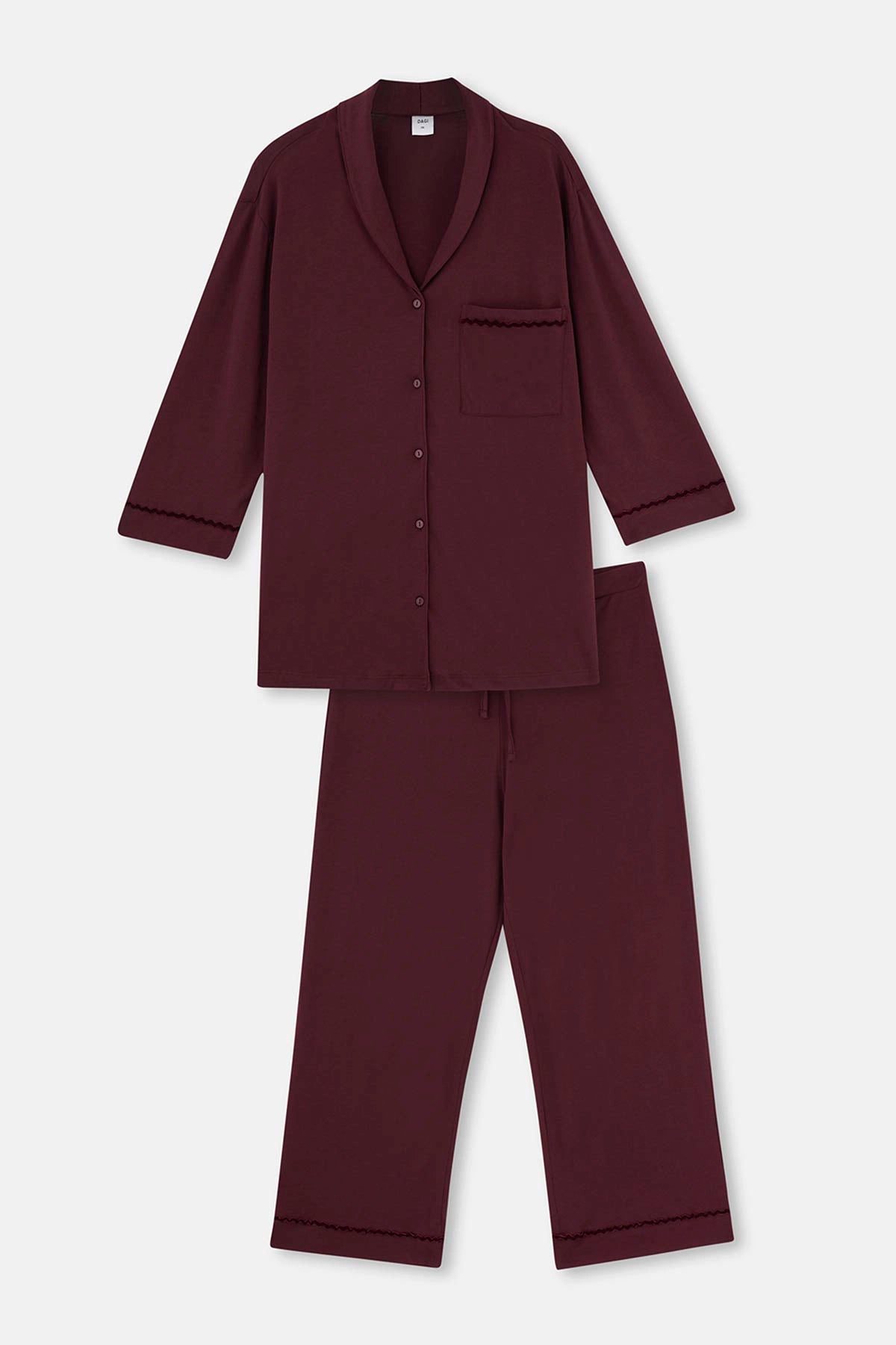 Bordo Kadife Şerit Detaylı Plus Size Pijama Takımı