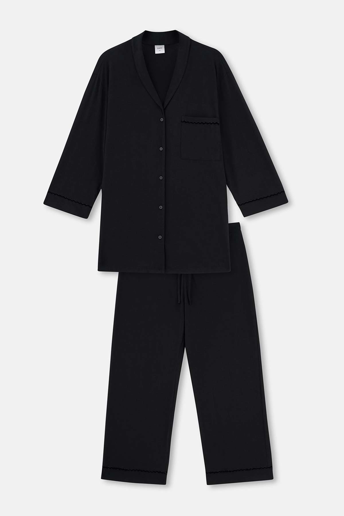 Siyah Kadife Şerit Detaylı Plus Size Pijama Takımı