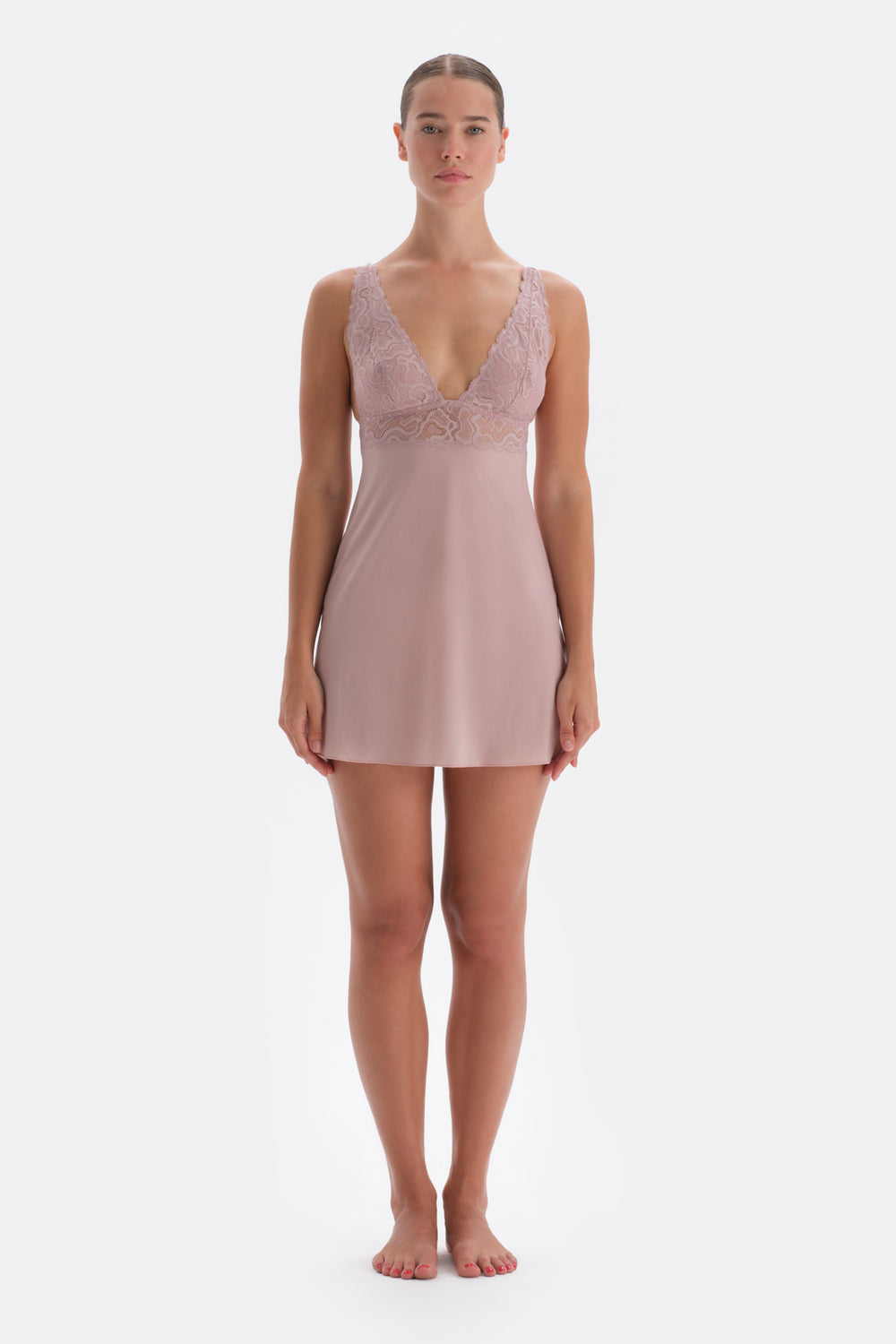Soft Pembe Soft Dantel Detaylı Gecelik
