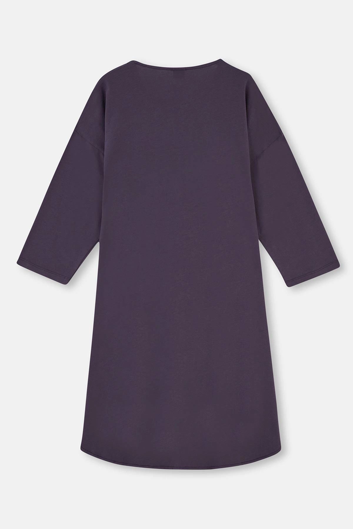 Antrasıt Yarım Patlı Uzun Kollu Plus Size Gecelik