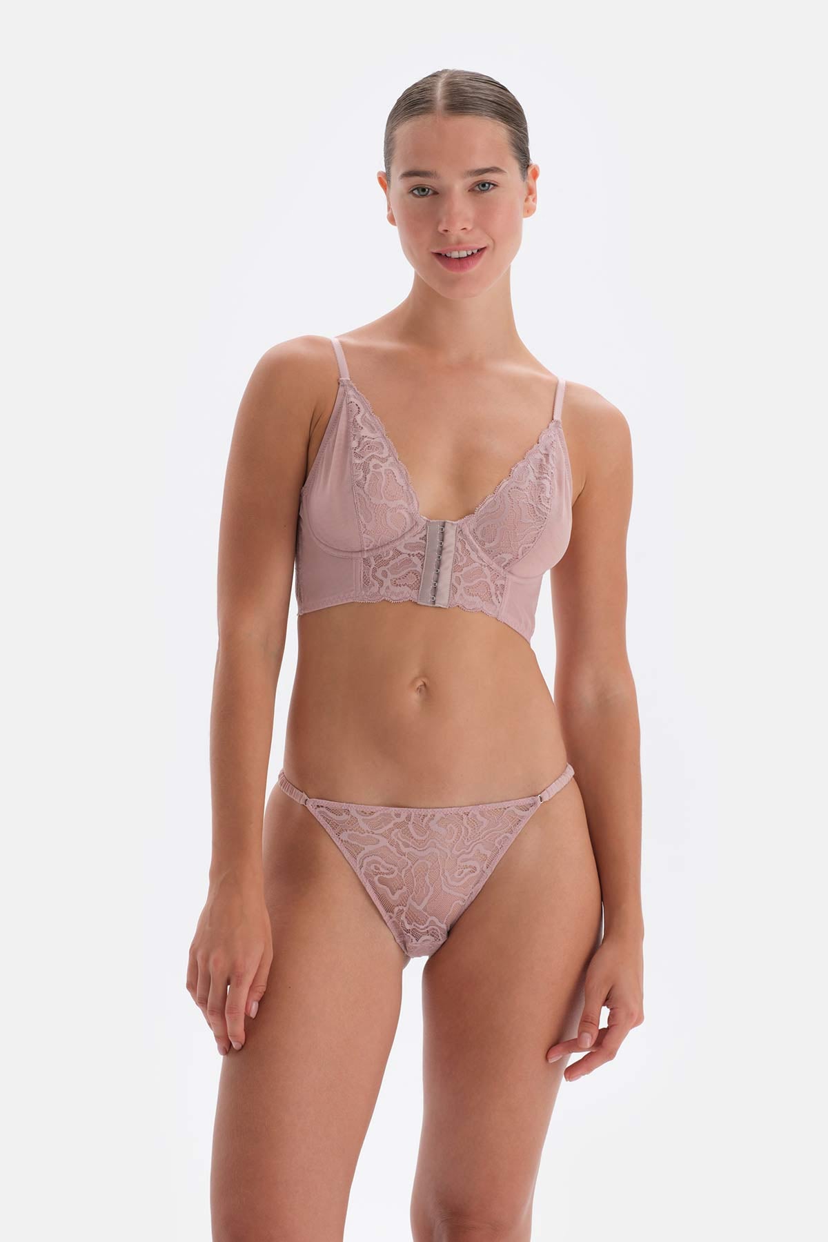 Soft Pembe Soft Dantel Ve Tül Detaylı Balenli Bralet
