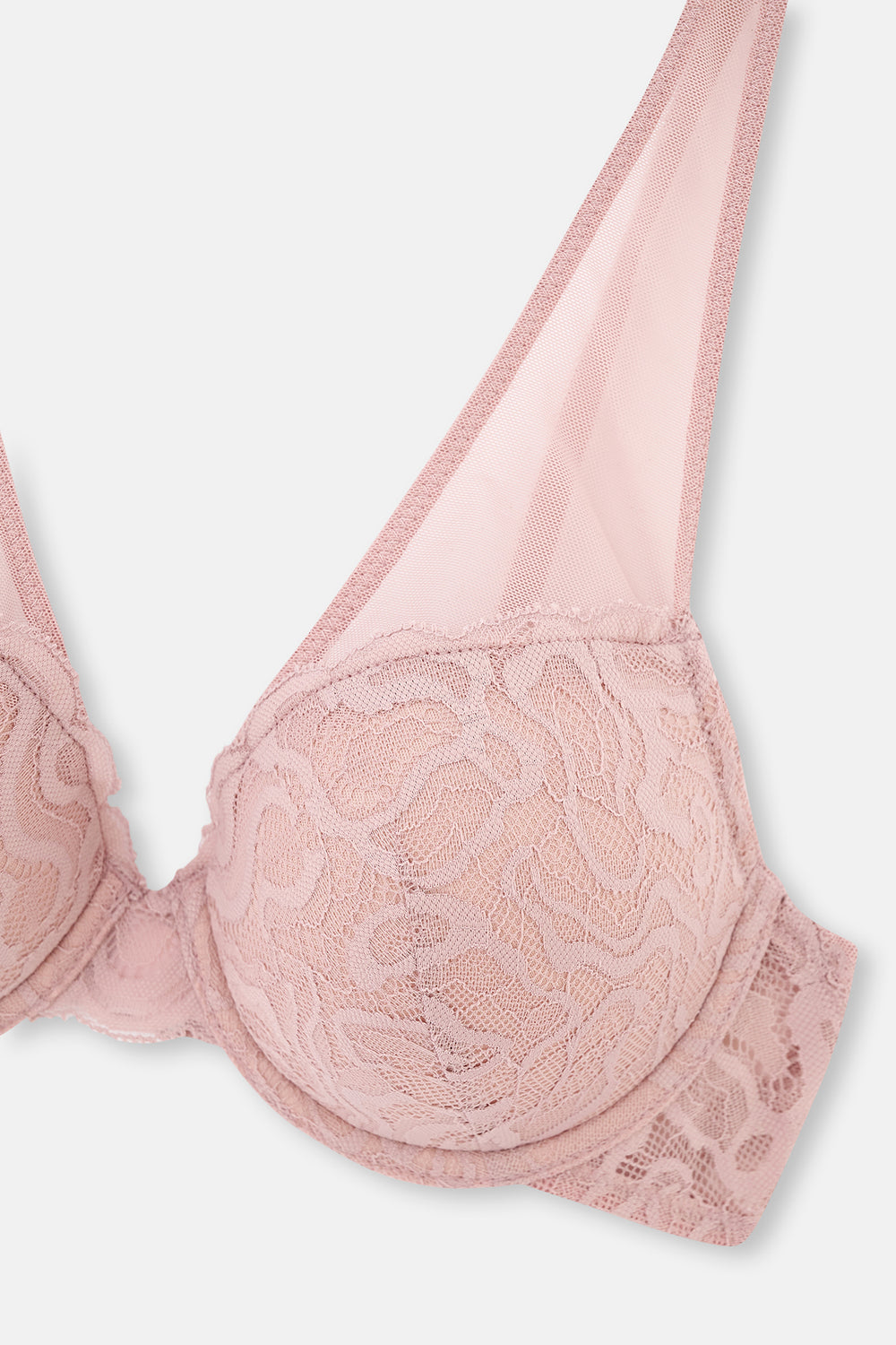 Soft Pembe Soft Dantel Ve Tül Detaylı Dolgusuz Kaplı Sütyen
