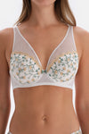 Ekru Çiçek Nakış Detaylı Dolgusuz Kaplı Sütyen