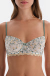 Ekru Çiçek Nakış Detaylı Dolgusuz Balenli Sütyen
