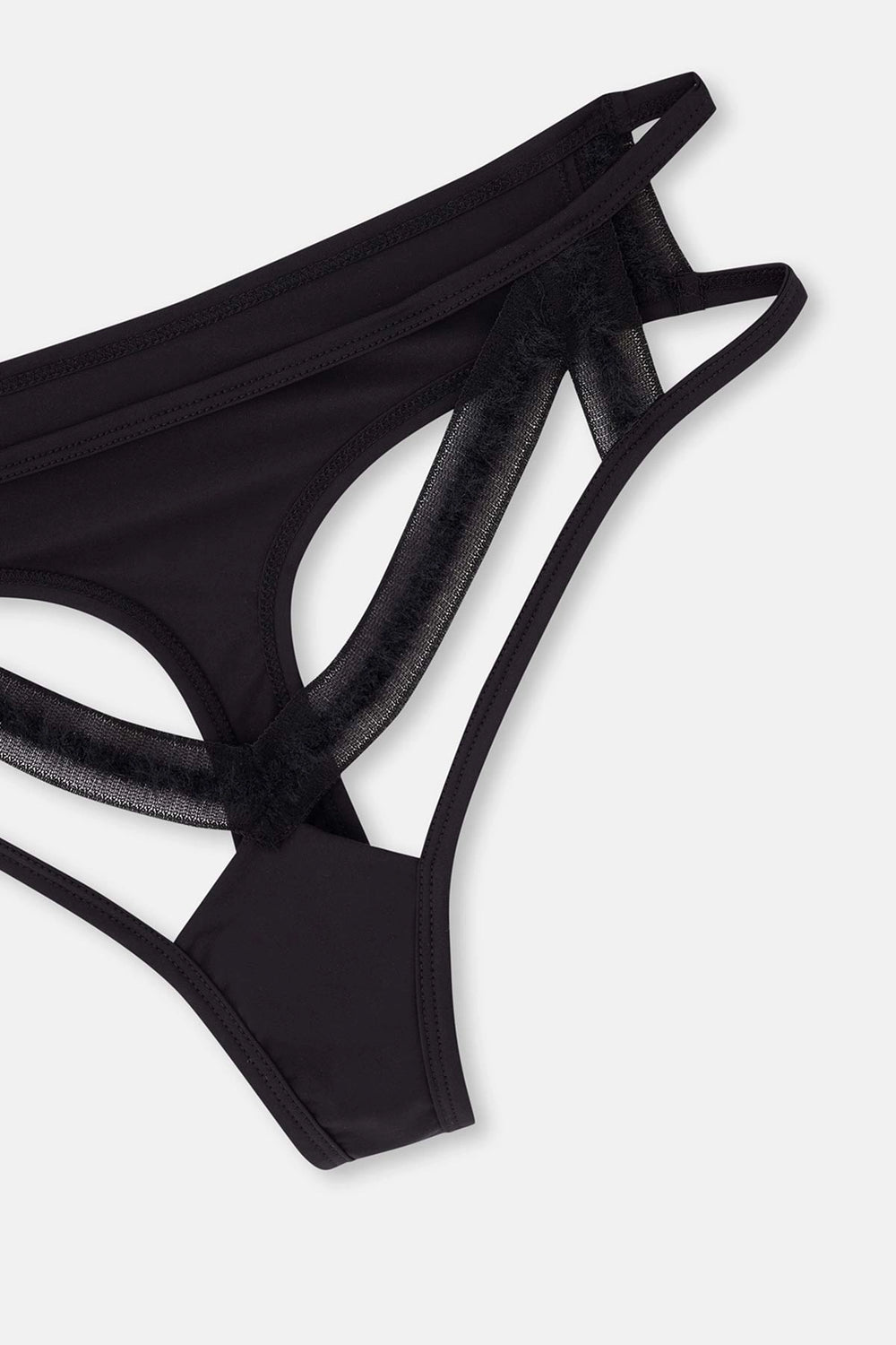 Siyah Tül Detaylı Tanga Külot