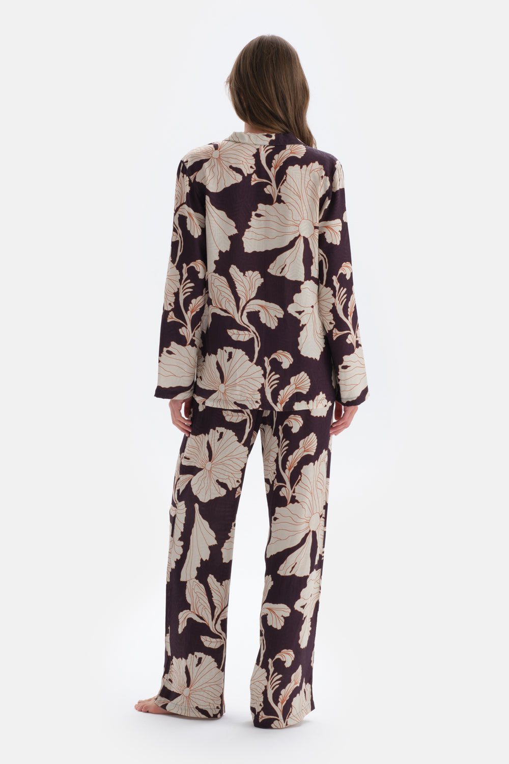 Mor Çiçek Baskı Detaylı Saten Pantolon Pijama Altı