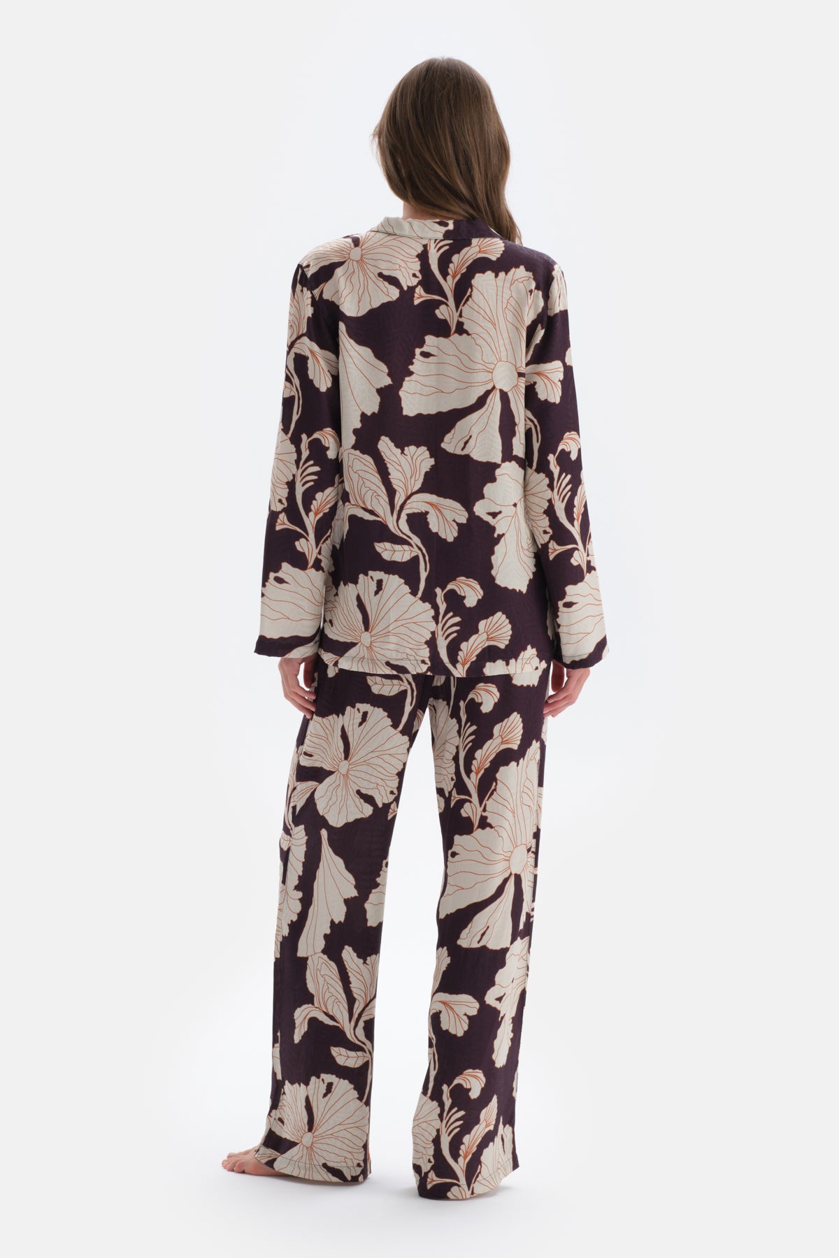 Mor Çiçek Baskı Detaylı Saten Pantolon Pijama Altı