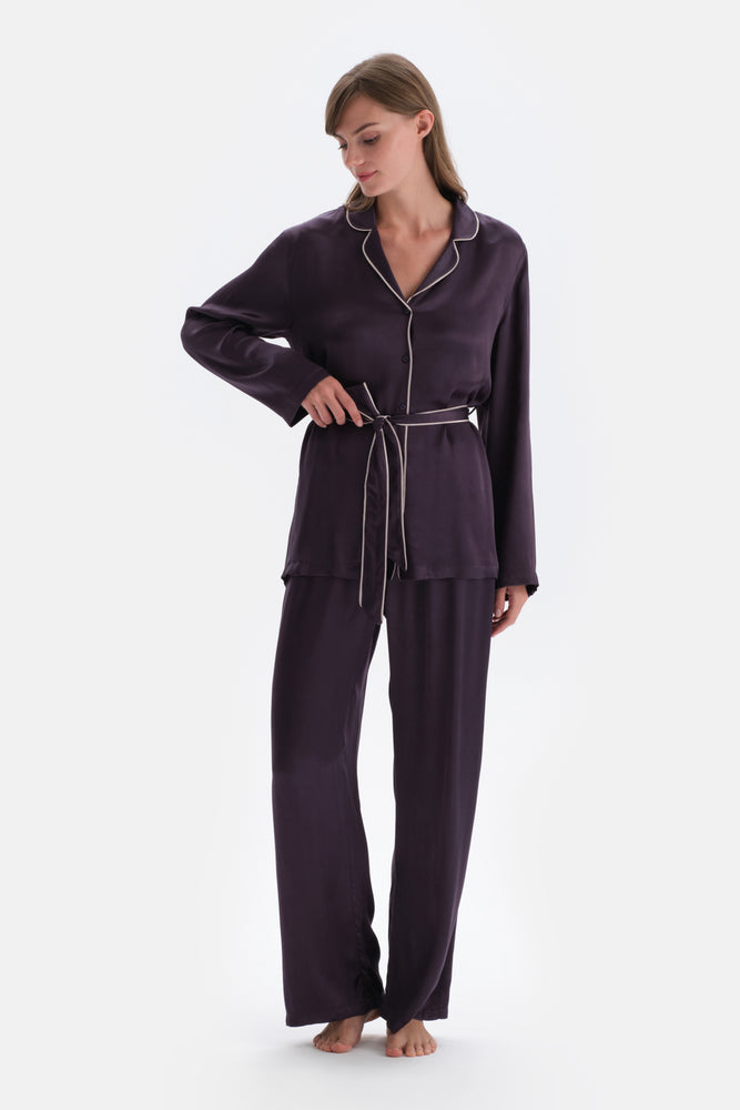 Mor Saten Pantolon Pijama Altı