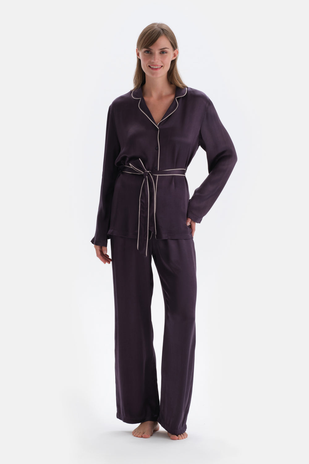 Mor Saten Pantolon Pijama Altı