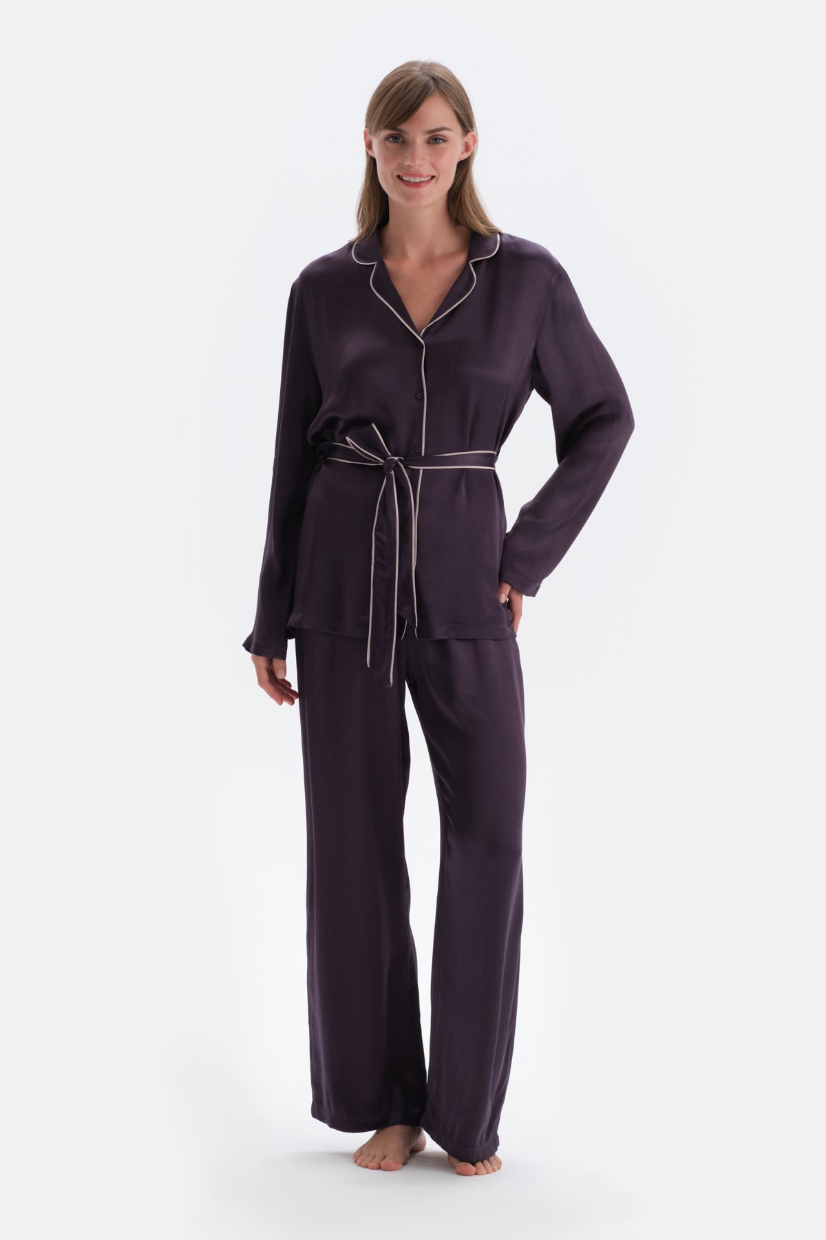 Mor Saten Pantolon Pijama Altı