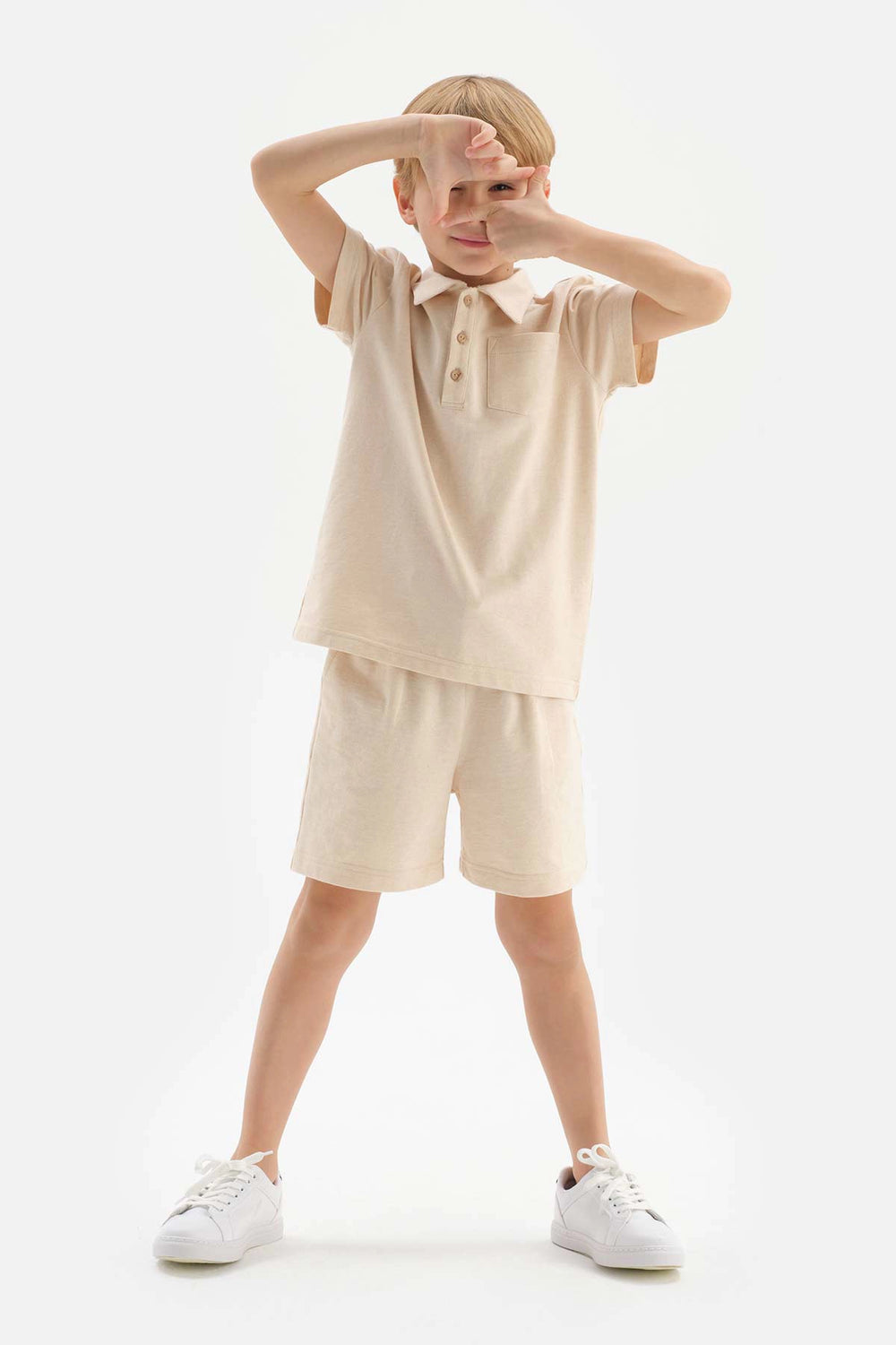Bej Doğal Renkli Iki Iplik Unısex Şort
