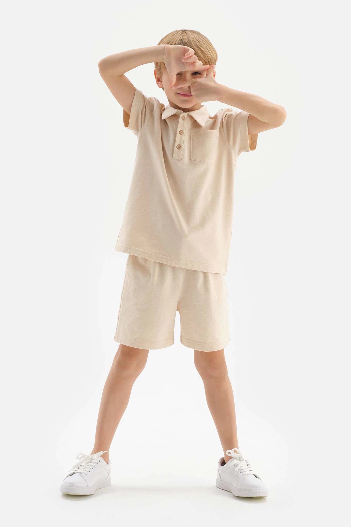 Bej Doğal Renkli Iki Iplik Unısex Şort