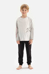 Gri Erkek Çocuk Baskılı Jogger Paça Pijama Takımı