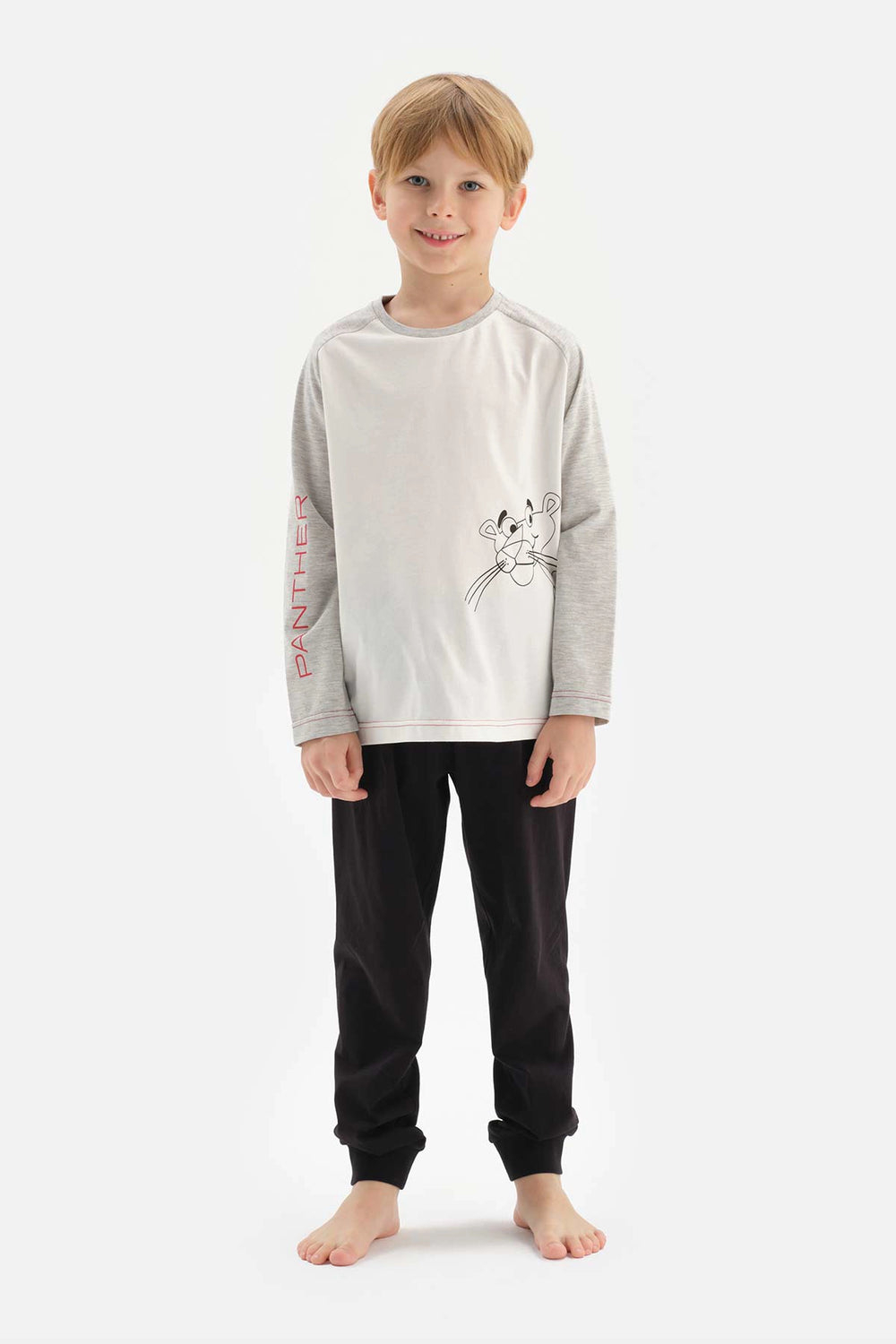 Gri Erkek Çocuk Baskılı Jogger Paça Pijama Takımı