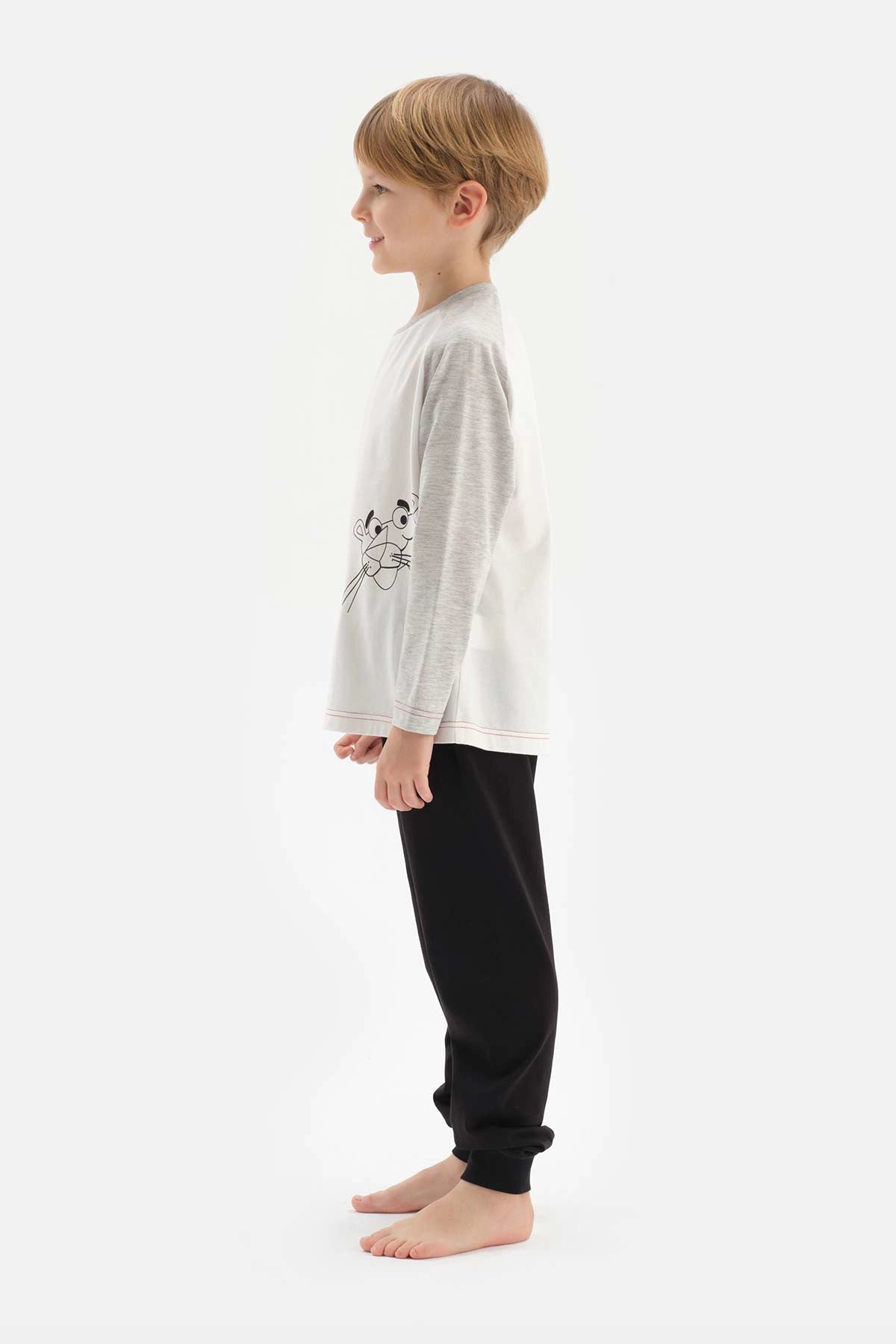 Gri Erkek Çocuk Baskılı Jogger Paça Pijama Takımı