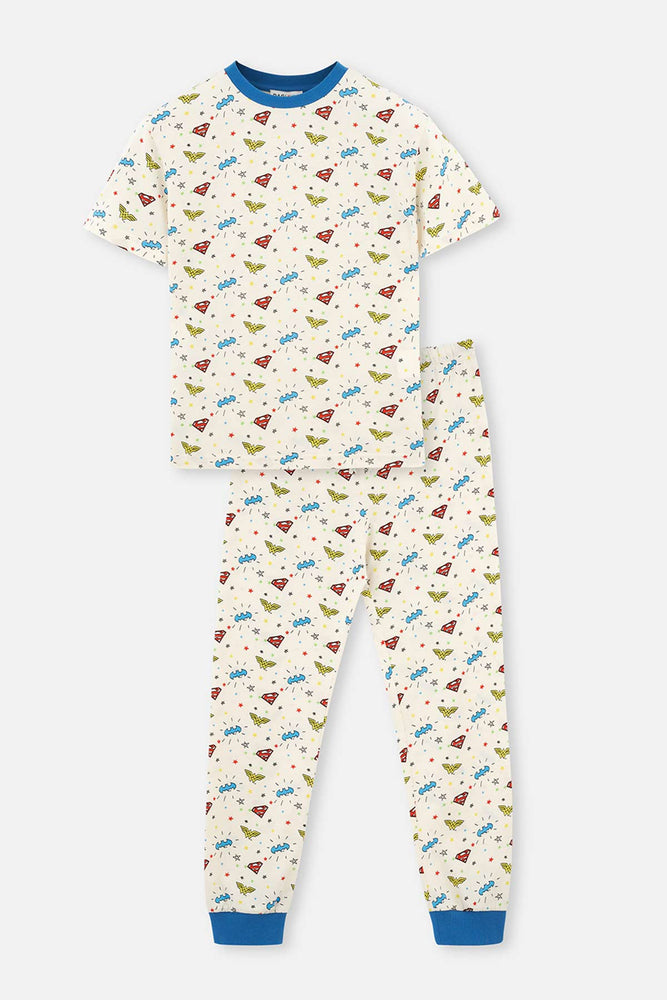 Ekru Erkek Çocuk Lisanslı Metraj Baskılı Pijama Takımı