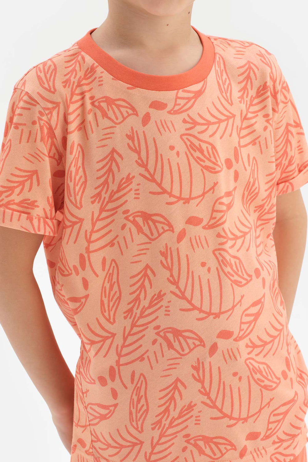 Turuncu Erkek Çocuk Metraj Baskılı Kısa Kol Şortlu Pijama Takımı