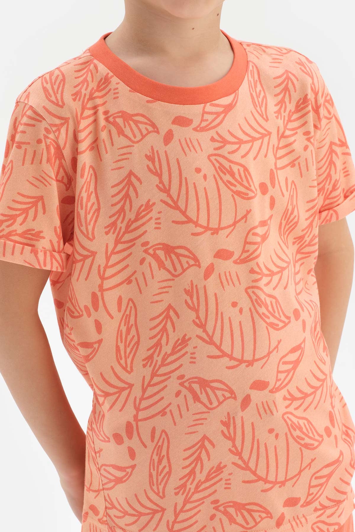 Turuncu Erkek Çocuk Metraj Baskılı Kısa Kol Şortlu Pijama Takımı