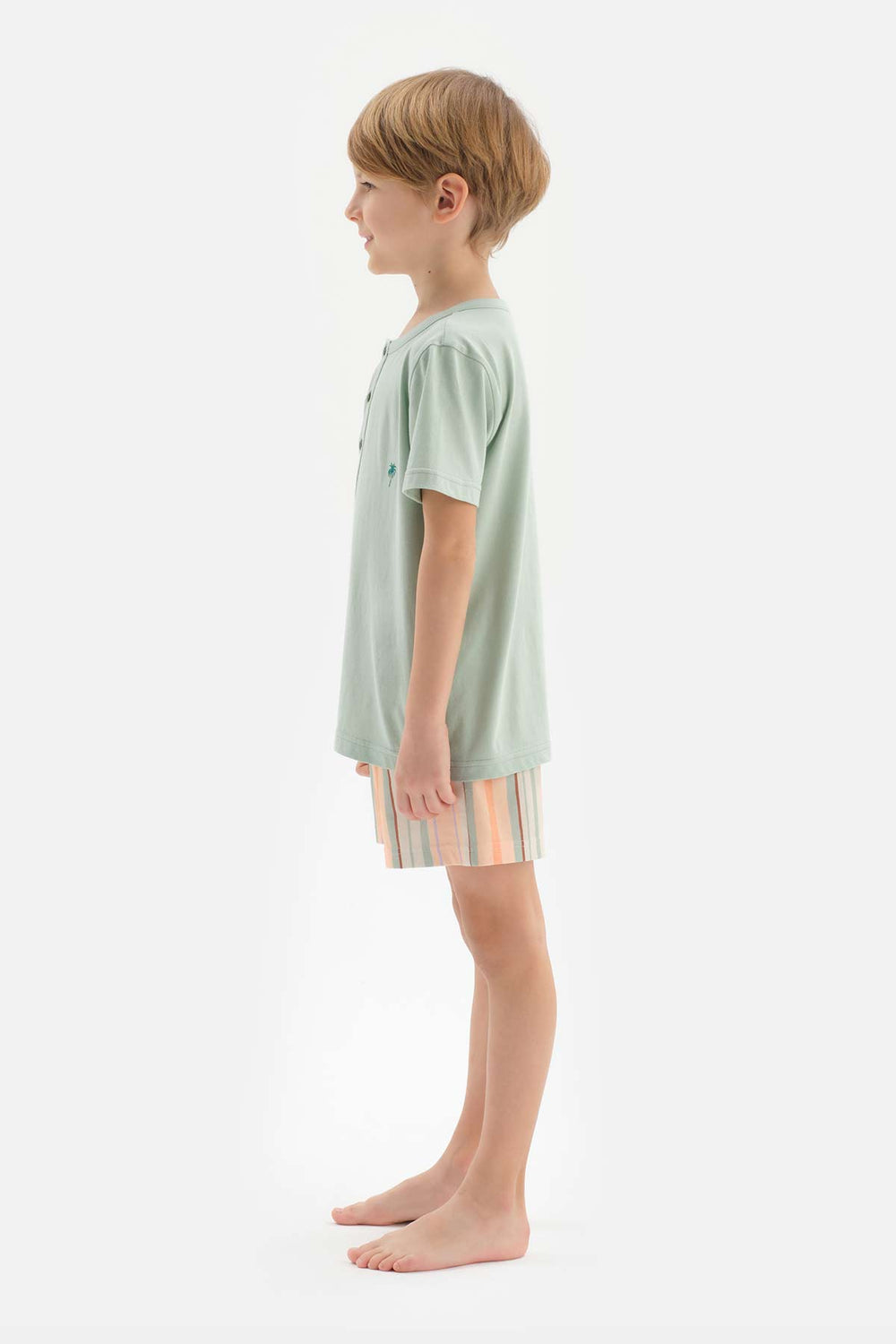 Mint Yarım Patlı Nakış Detaylı Tişört Şort Pijama Takımı